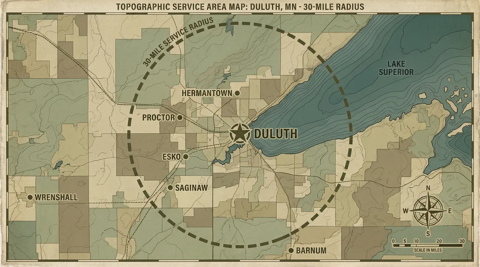 Pearson Home Company service area map - Duluth, MN and surrounding communities