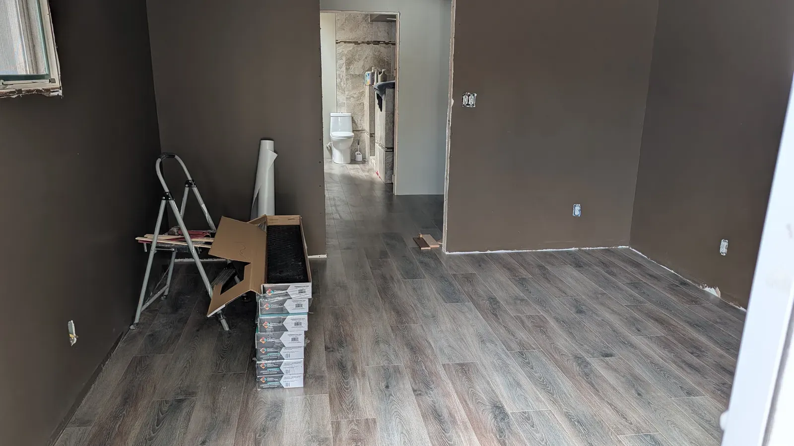 Drywall finishing in progress showing joint compound application